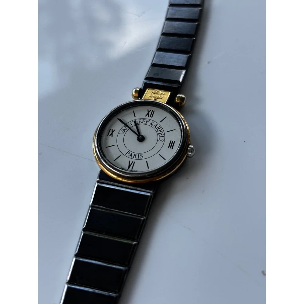 Vintage 90s Van Cleef Arpels La Collection 22 Watch Black Gold Plated COA